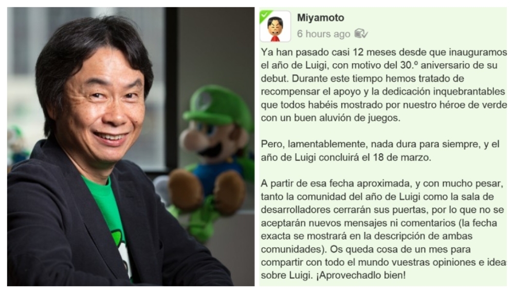 A la izquierda, puedes ver a Shigeru Miyamoto. A la derecha, verás el mensaje oficial traducido en el español de España. Puedes dar click a la imagen entera para ver el mensaje con sus traducciones en Miiverse.