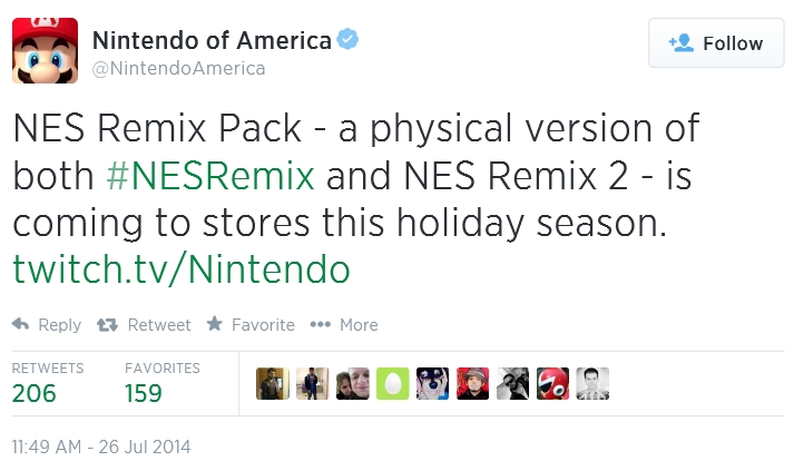 Este es el tweet que Nintendo tiró en relación al NES Remix Pack.