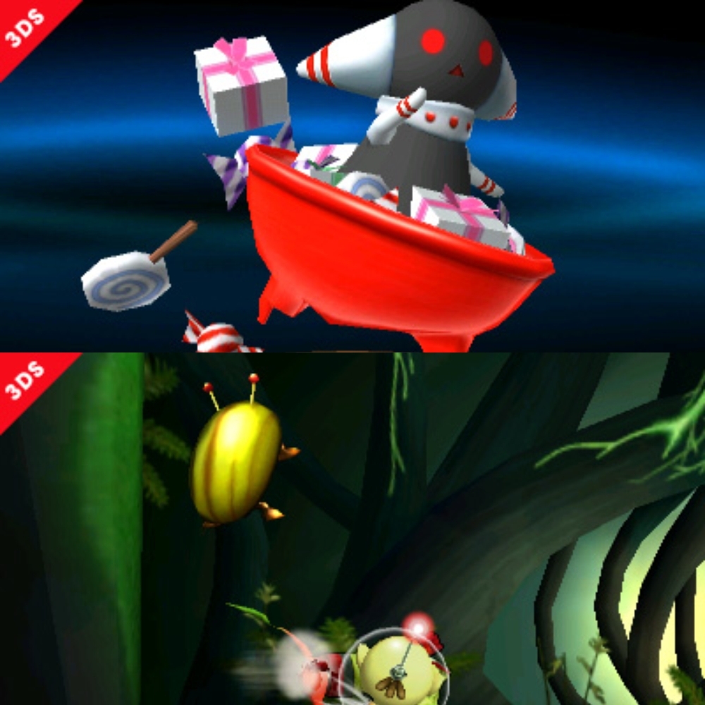 Los Poppants (arriba) aparecerán en el Smash Run del 3DS dejando cosas, mientrás que otros personajes como un Iridescent Glint Beetle (abajo) de la serie Pikmin aparecerán en el juego.