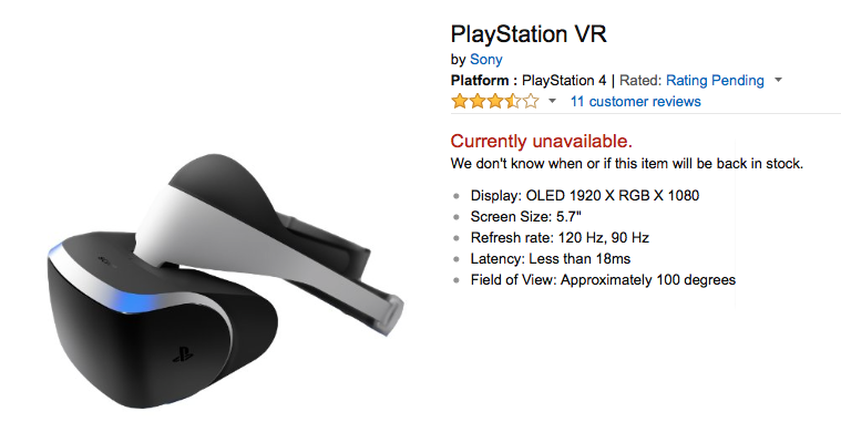 PlayStation VR out of stock amazon